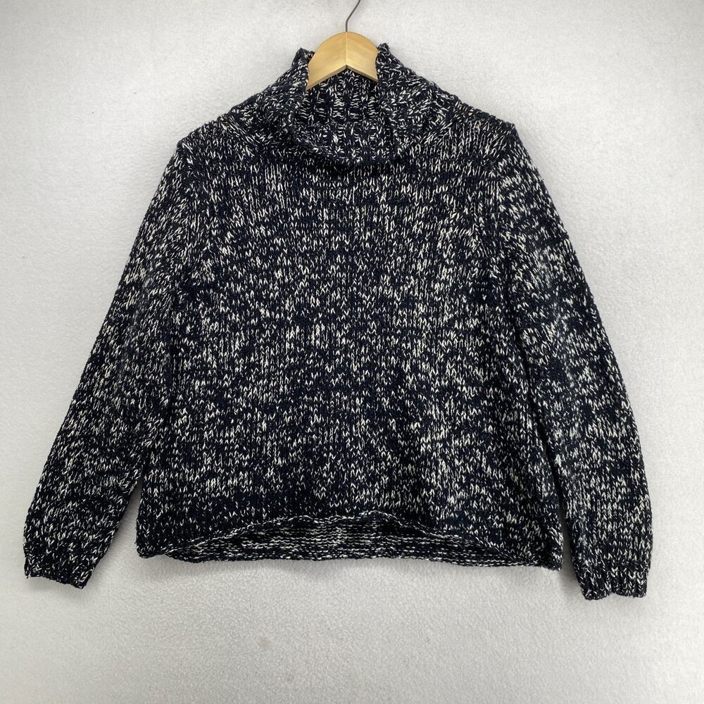 EILEEN FISHER Sweater XL Organic Cotton Marled Chunky Mock Neck Pullover Black